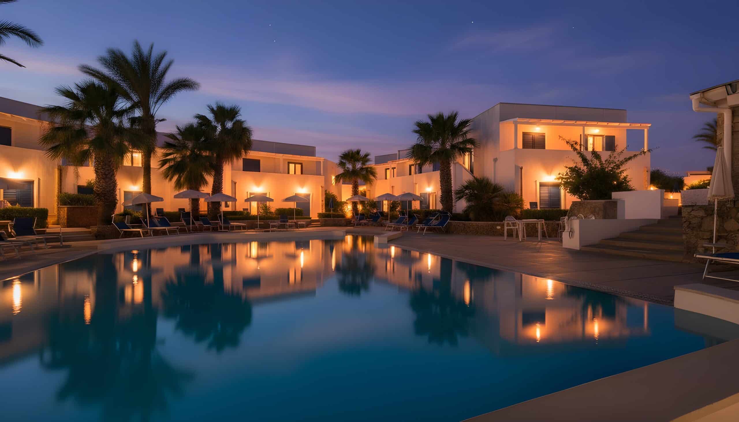 Piscina del Cala La Luna Resort al crepuscolo